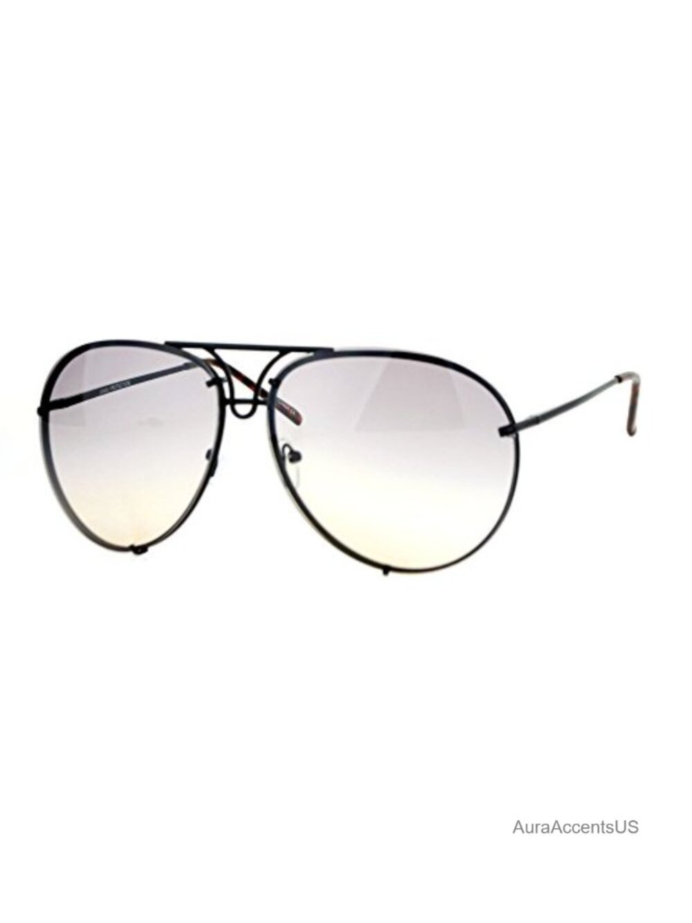 Oversized Round Pilot Sunglasses Gradient Lens Metal Rims Spring Hinge
